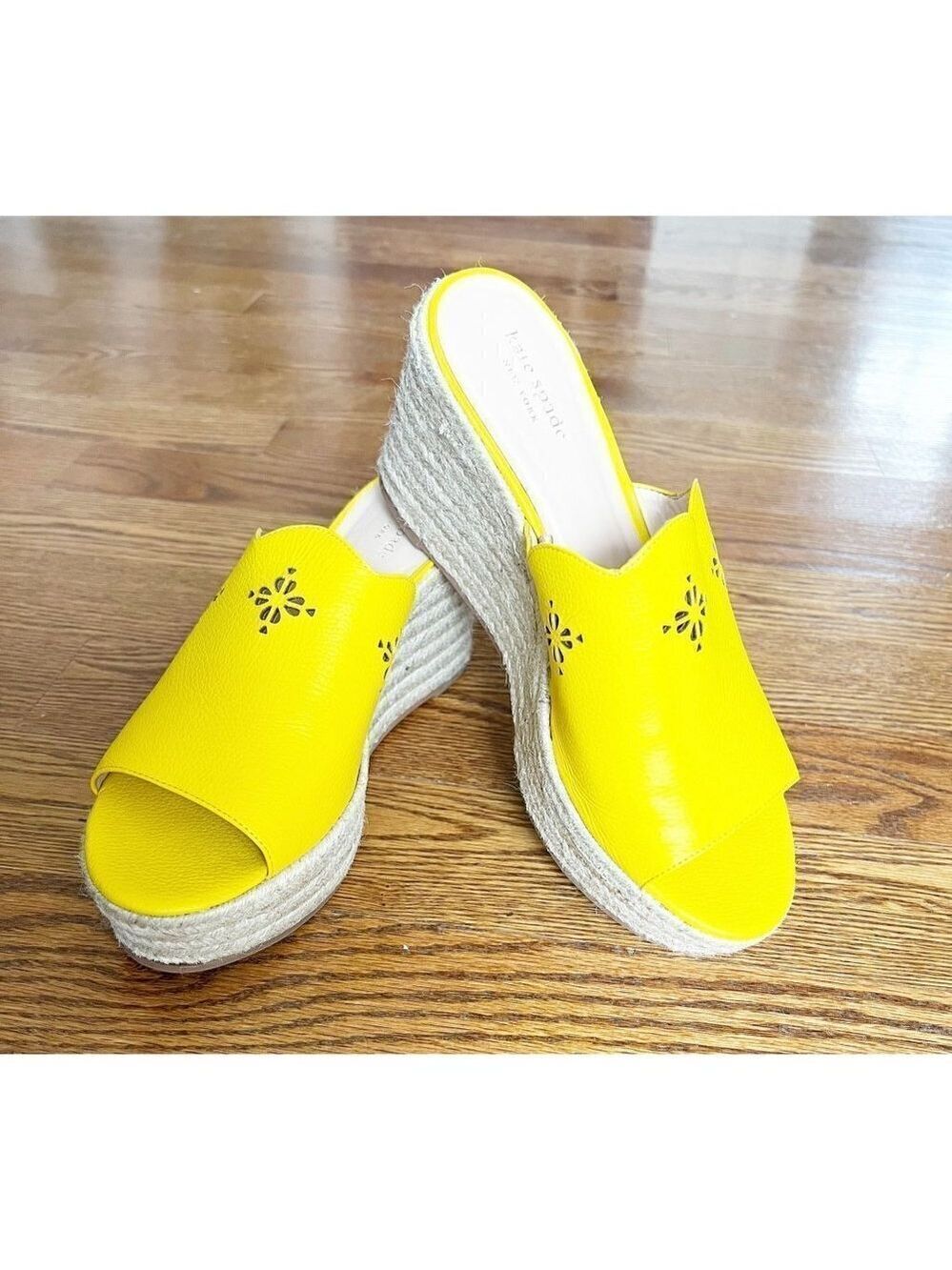 Kate Spade Tenley Espadrille Wedge Mule Platform Sandal Yellow Leather sz(10)